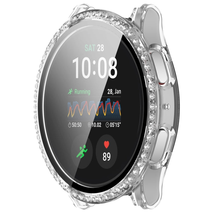 For Samsung Galaxy Watch 7 44mm Single Row Diamond PC + Tempered Film Integrated Watch Protective Case(Transparent White) - Watch Cases by PMC TechLife | Online Shopping South Africa | PMC TechLife | Buy Now Pay Later Mobicred