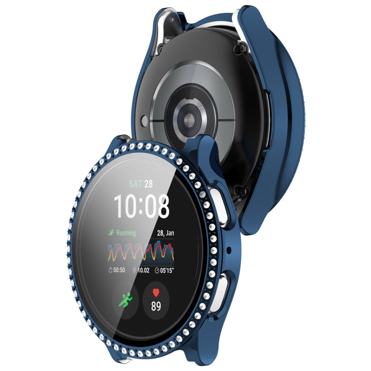 For Samsung Galaxy Watch 7 44mm Single Row Diamond PC + Tempered Film Integrated Watch Protective Case(Midnight Blue) - Watch Cases by PMC TechLife | Online Shopping South Africa | PMC TechLife | Buy Now Pay Later Mobicred