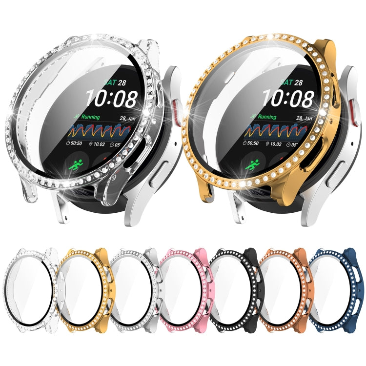 For Samsung Galaxy Watch 7 44mm Single Row Diamond PC + Tempered Film Integrated Watch Protective Case(Transparent White) - Watch Cases by PMC TechLife | Online Shopping South Africa | PMC TechLife | Buy Now Pay Later Mobicred