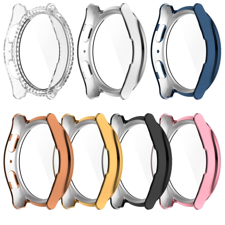For Samsung Galaxy Watch 7 44mm Single Row Diamond PC + Tempered Film Integrated Watch Protective Case(Silver) - Watch Cases by PMC TechLife | Online Shopping South Africa | PMC TechLife | Buy Now Pay Later Mobicred