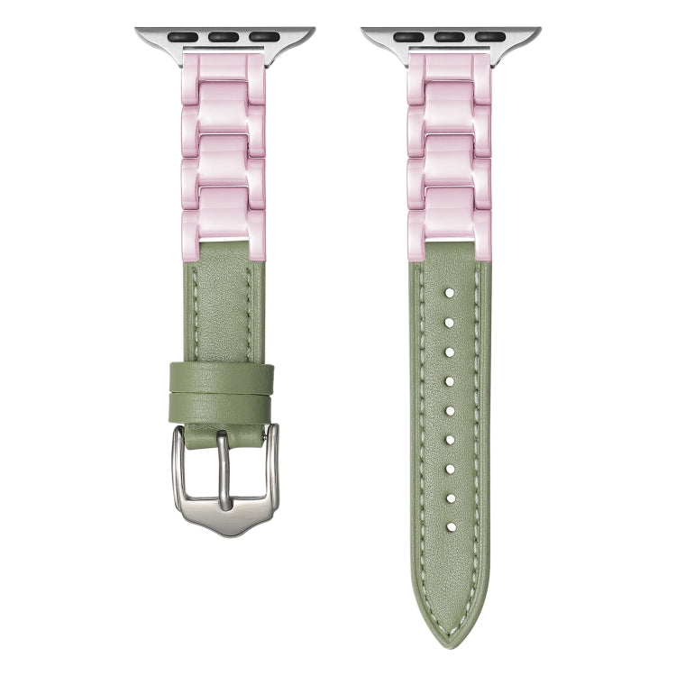For Apple Watch Ultra 2 49mm Ceramic Color Buckle Contrast Leather Watch Band(Mint Green+Pink+Silver Buckle) - Watch Bands by PMC TechLife | Online Shopping South Africa | PMC TechLife | Buy Now Pay Later Mobicred
