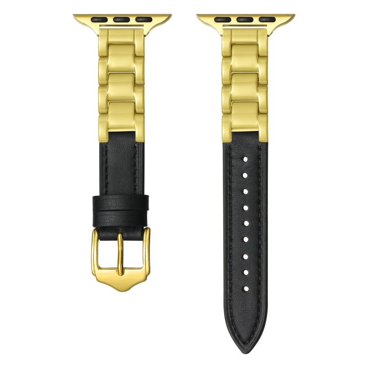 For Apple Watch Series 9 45mm Ceramic Color Buckle Contrast Leather Watch Band(Black+Gold+Gold Buckle) - free shipping - PMC TechLife - Order now!