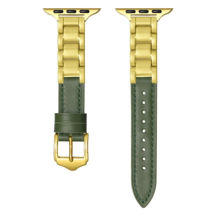 For Apple Watch Ultra 49mm Ceramic Color Buckle Contrast Leather Watch Band(Green+Gold+Gold Buckle) - free shipping - PMC TechLife - Order now!