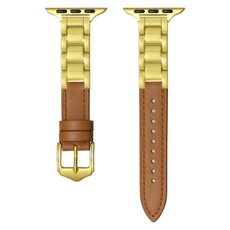 For Apple Watch Series 7 45mm Ceramic Color Buckle Contrast Leather Watch Band(Brown+Gold+Gold Buckle) - free shipping - PMC TechLife - Order now!