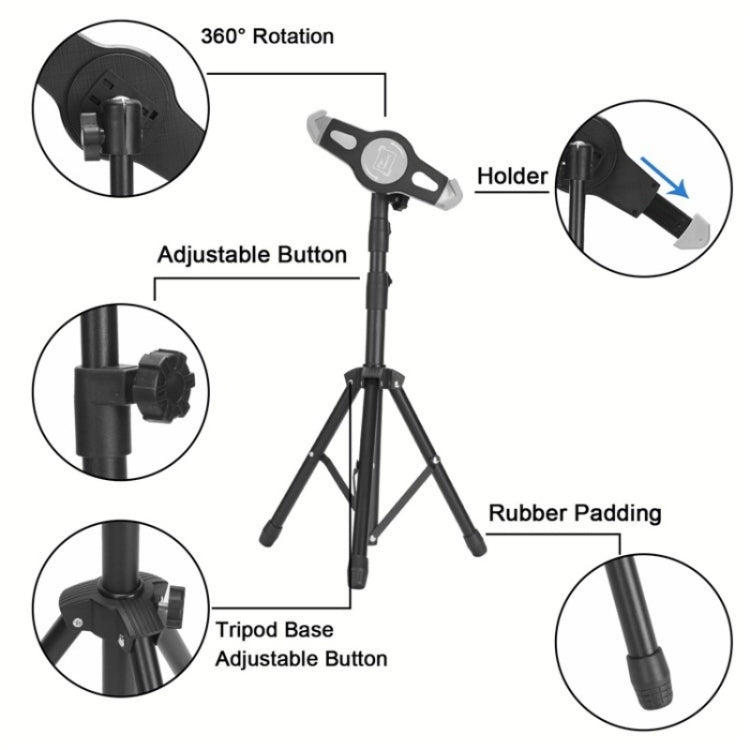 XWJ-LP002 For 7.9-12 inch Tablet Portable 360 Degree Rotation  Aluminum Alloy Tripod - Stand by PMC TechLife | Online Shopping South Africa | PMC TechLife | Buy Now Pay Later Mobicred