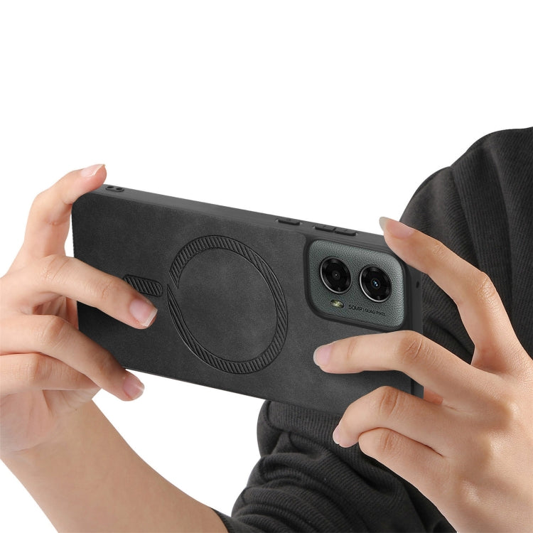 For Motorola Moto G 5G 2024 Retro Magsafe Magnetic PU Back Cover Phone Case(Black) - Motorola Cases by PMC Jewellery | Online Shopping South Africa | PMC Jewellery | Buy Now Pay Later Mobicred