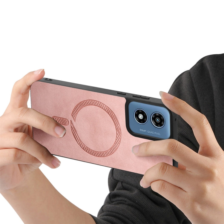 For Motorola Moto G Play 2024 4G Retro Magsafe Magnetic PU Back Cover Phone Case(Pink) - free shipping - PMC Jewellery - Order now!