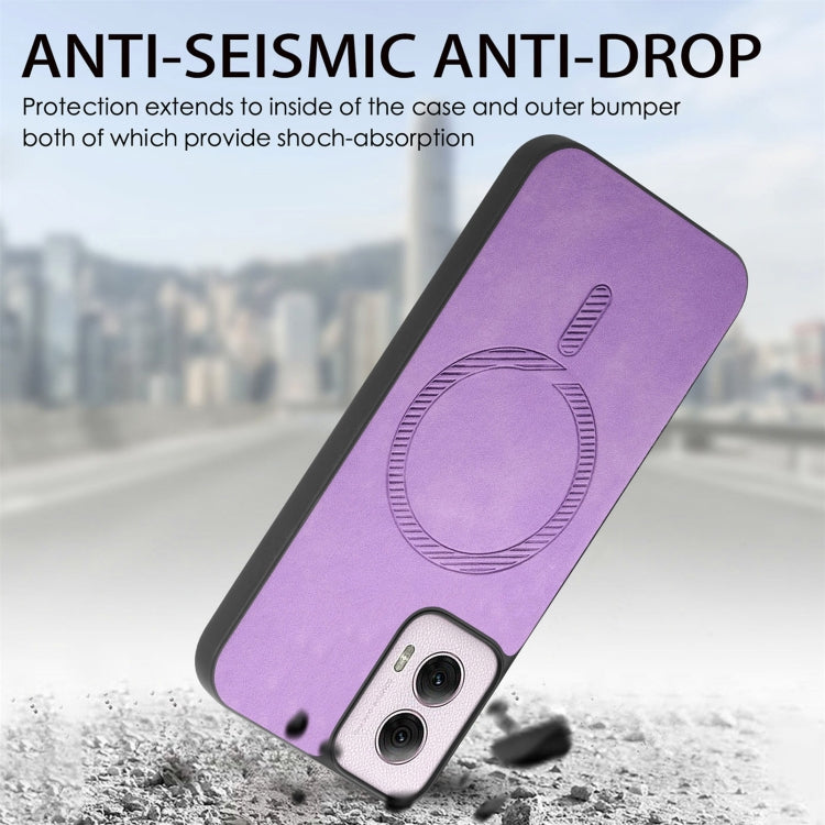 For Motorola Moto G Play 2024 4G Retro Magsafe Magnetic PU Back Cover Phone Case(Purple) - Motorola Cases by PMC Jewellery | Online Shopping South Africa | PMC Jewellery | Buy Now Pay Later Mobicred
