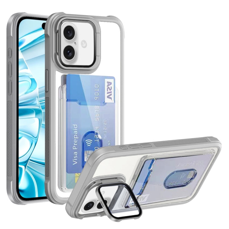 For iPhone 16 Card Bag Holder Acrylic Hybrid TPU Phone Case(White) - iPhone 16 Cases by PMC TechLife | Online Shopping South Africa | PMC TechLife | Buy Now Pay Later Mobicred