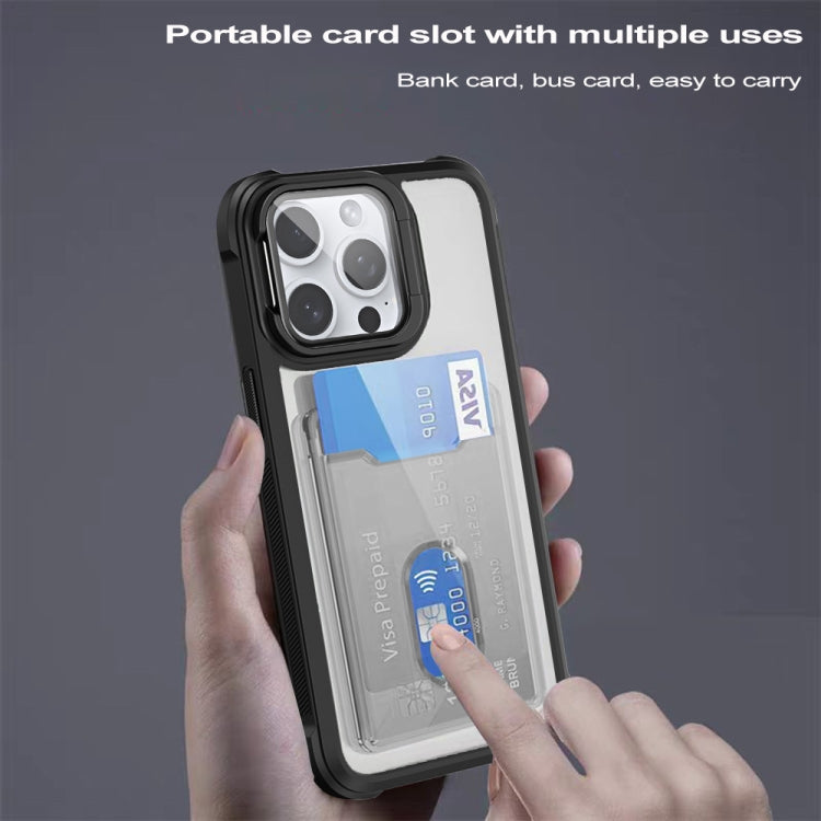 For iPhone 16 Pro Card Bag Holder Acrylic Hybrid TPU Phone Case(Purple) - iPhone 16 Pro Cases by PMC TechLife | Online Shopping South Africa | PMC TechLife | Buy Now Pay Later Mobicred