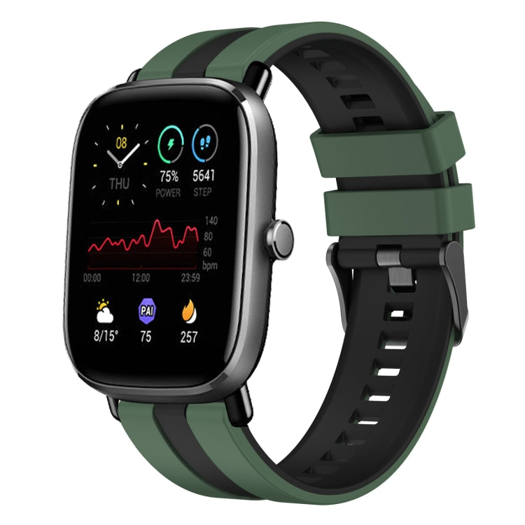 For Amazfit GTS 4 Mini 20mm Two-Color Sports Silicone Watch Band(Olive Green+Black) - free shipping - PMC TechLife - Order now!