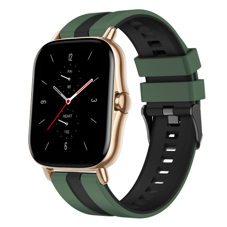 For Amazfit GTS 2 20mm Two-Color Sports Silicone Watch Band(Olive Green+Black) - free shipping - PMC TechLife - Order now!