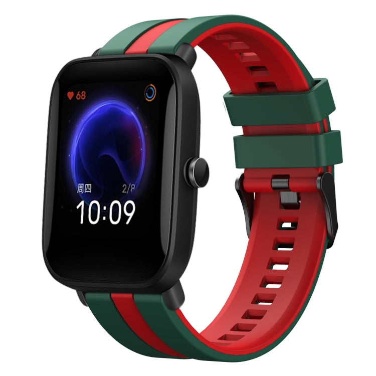 For Amazfit Pop 20mm Two-Color Sports Silicone Watch Band(Green+Red) - free shipping - PMC TechLife - Order now!