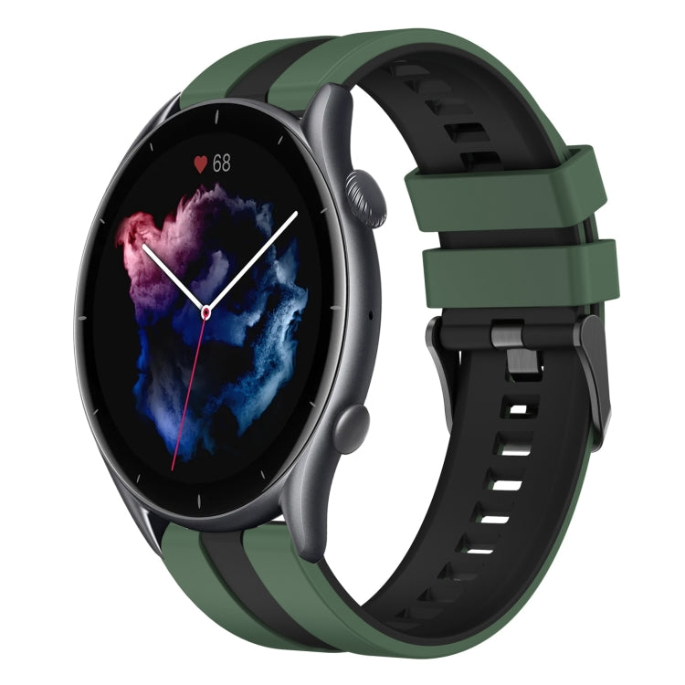 For Amazfit GTR 3 Pro 22mm Two-Color Sports Silicone Watch Band(Olive Green+Black) - free shipping - PMC TechLife - Order now!