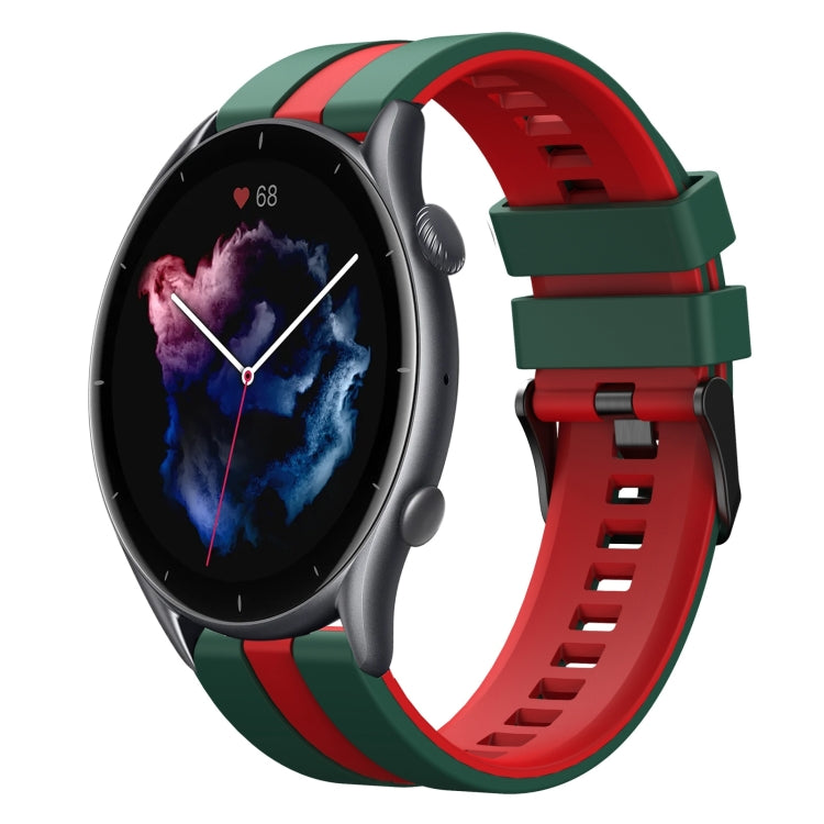 For Amazfit 3 22mm Two-Color Sports Silicone Watch Band(Green+Red) - free shipping - PMC TechLife - Order now!