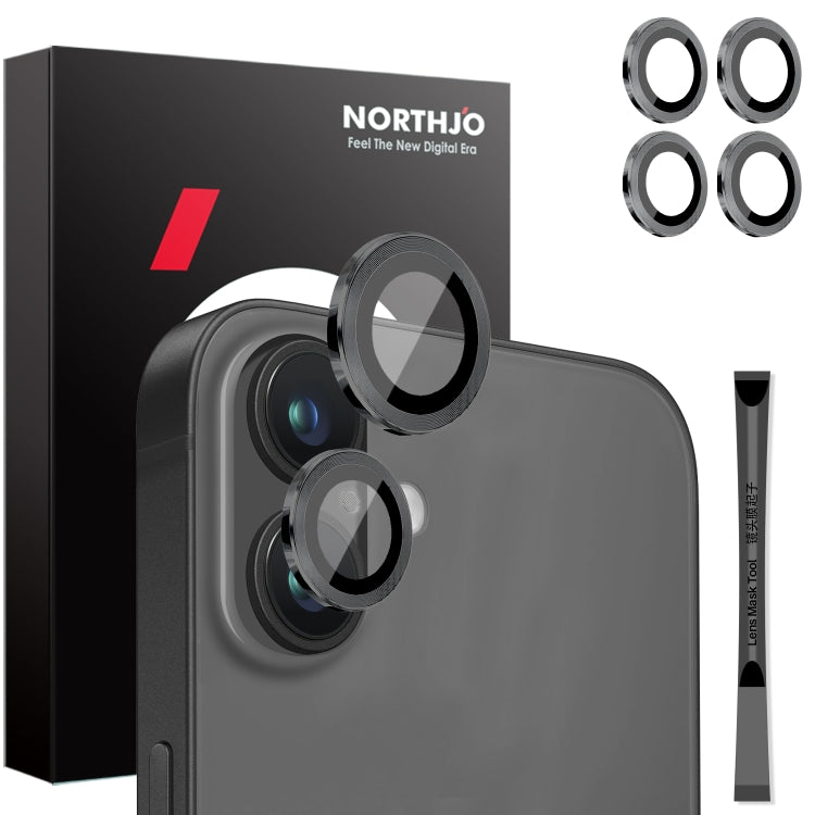 For iPhone 16 / 16 Plus NORTHJO 2 Sets 4pcs Camera Lens Protector Cover Metal Ring Film(Black) - iPhone 16 Plus Tempered Glass by NORTHJO | Online Shopping South Africa | PMC TechLife | Buy Now Pay Later Mobicred