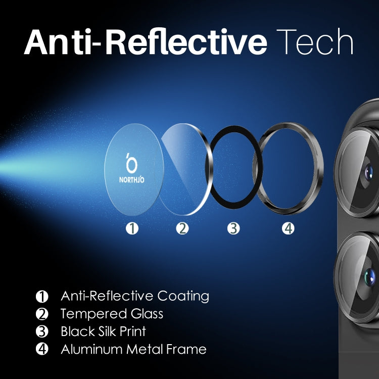 For iPhone 16 / 16 Plus NORTHJO 2 Sets 4pcs Camera Lens Protector Cover Metal Ring Film(Black) - iPhone 16 Plus Tempered Glass by NORTHJO | Online Shopping South Africa | PMC TechLife | Buy Now Pay Later Mobicred