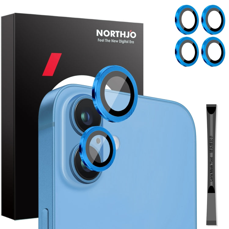 For iPhone 16 / 16 Plus NORTHJO 2 Sets 4pcs Camera Lens Protector Cover Metal Ring Film(Blue) - iPhone 16 Plus Tempered Glass by NORTHJO | Online Shopping South Africa | PMC TechLife | Buy Now Pay Later Mobicred