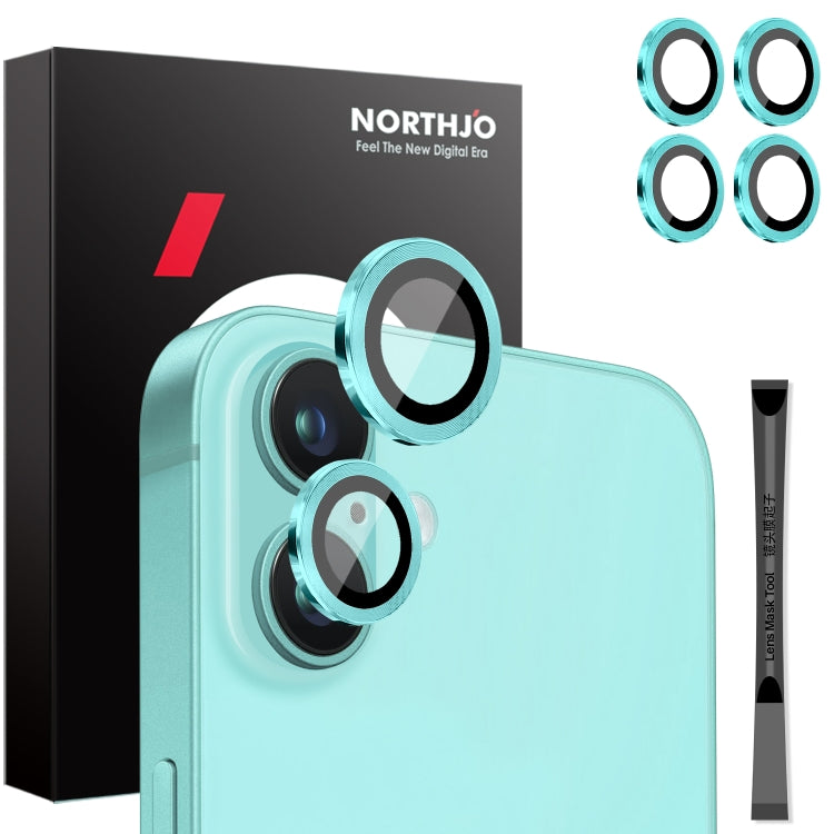 For iPhone 16 / 16 Plus NORTHJO 2 Sets 4pcs Camera Lens Protector Cover Metal Ring Film(Cyan) - iPhone 16 Plus Tempered Glass by NORTHJO | Online Shopping South Africa | PMC TechLife | Buy Now Pay Later Mobicred