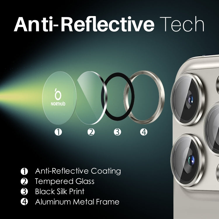 For iPhone 16 Pro / Pro Max NORTHJO 2 Sets 6pcs Camera Lens Protector Cover Metal Ring Film(Natural) - free shipping - PMC Jewellery - Order now!