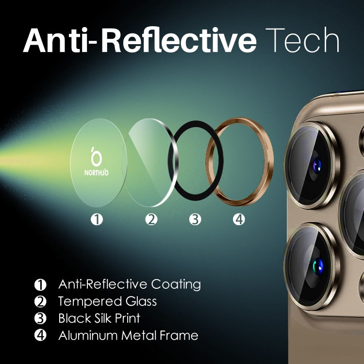 For iPhone 16 Pro / Pro Max NORTHJO 2 Sets 6pcs Camera Lens Protector Cover Metal Ring Film(Brown) - free shipping - PMC Jewellery - Order now!