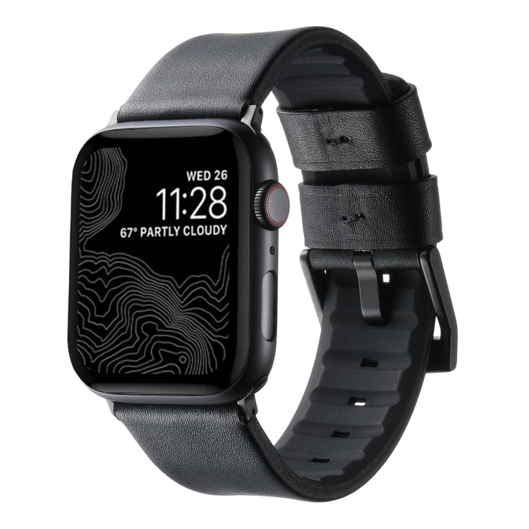 For Apple Watch SE 44mm Genuine Leather Hybrid Silicone Watch Band(Black Black Buckle) - Watch Bands by PMC TechLife | Online Shopping South Africa | PMC TechLife | Buy Now Pay Later Mobicred