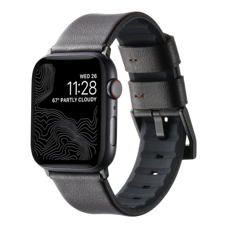 For Apple Watch SE 44mm Genuine Leather Hybrid Silicone Watch Band(Coffee Black Buckle) - Watch Bands by PMC TechLife | Online Shopping South Africa | PMC TechLife | Buy Now Pay Later Mobicred