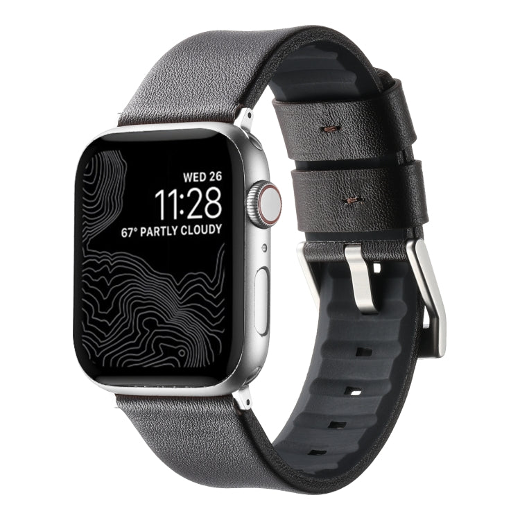 For Apple Watch Series 5 44mm Genuine Leather Hybrid Silicone Watch Band(Coffee Sliver Buckle) - Watch Bands by PMC TechLife | Online Shopping South Africa | PMC TechLife | Buy Now Pay Later Mobicred