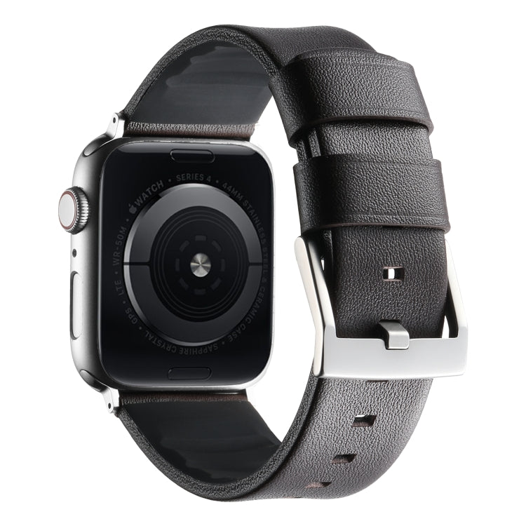 For Apple Watch Series 5 44mm Genuine Leather Hybrid Silicone Watch Band(Coffee Sliver Buckle) - Watch Bands by PMC TechLife | Online Shopping South Africa | PMC TechLife | Buy Now Pay Later Mobicred