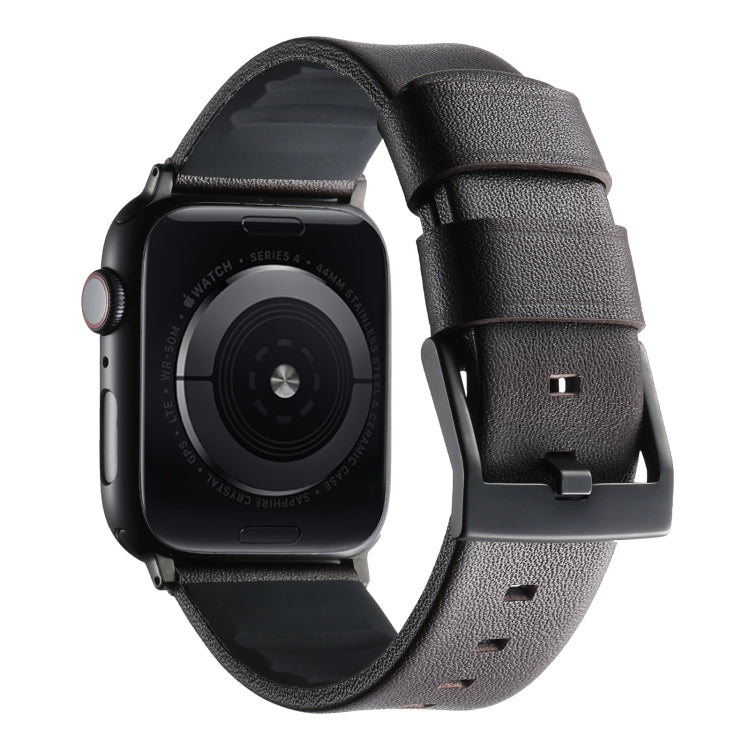 For Apple Watch Series 9 41mm Genuine Leather Hybrid Silicone Watch Band(Coffee Black Buckle) - Watch Bands by PMC TechLife | Online Shopping South Africa | PMC TechLife | Buy Now Pay Later Mobicred