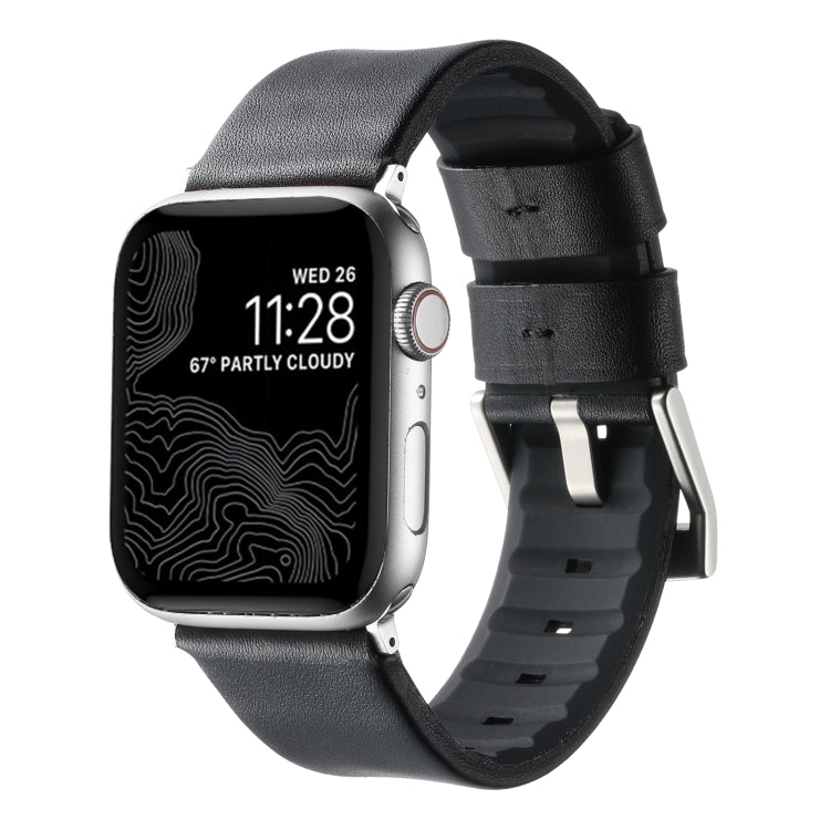 For Apple Watch SE 40mm Genuine Leather Hybrid Silicone Watch Band(Black Sliver Buckle) - Watch Bands by PMC TechLife | Online Shopping South Africa | PMC TechLife | Buy Now Pay Later Mobicred