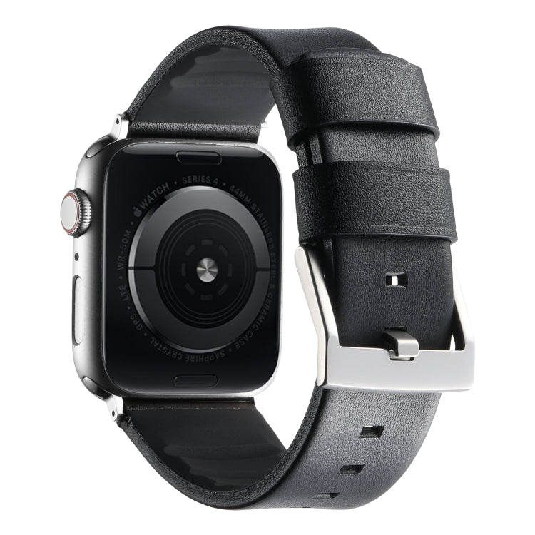 For Apple Watch SE 40mm Genuine Leather Hybrid Silicone Watch Band(Black Sliver Buckle) - Watch Bands by PMC TechLife | Online Shopping South Africa | PMC TechLife | Buy Now Pay Later Mobicred