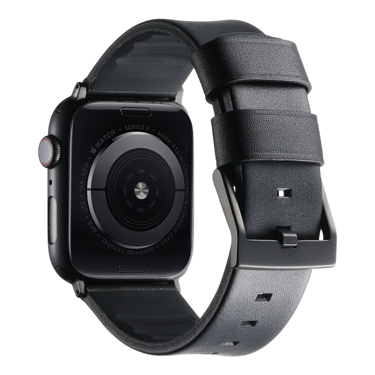 For Apple Watch Series 10 42mm Genuine Leather Hybrid Silicone Watch Band(Black Black Buckle) - Watch Bands by PMC TechLife | Online Shopping South Africa | PMC TechLife | Buy Now Pay Later Mobicred