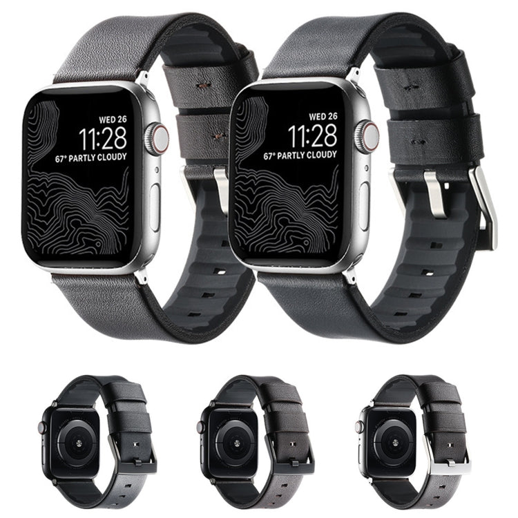 For Apple Watch SE 44mm Genuine Leather Hybrid Silicone Watch Band(Black Black Buckle) - Watch Bands by PMC TechLife | Online Shopping South Africa | PMC TechLife | Buy Now Pay Later Mobicred