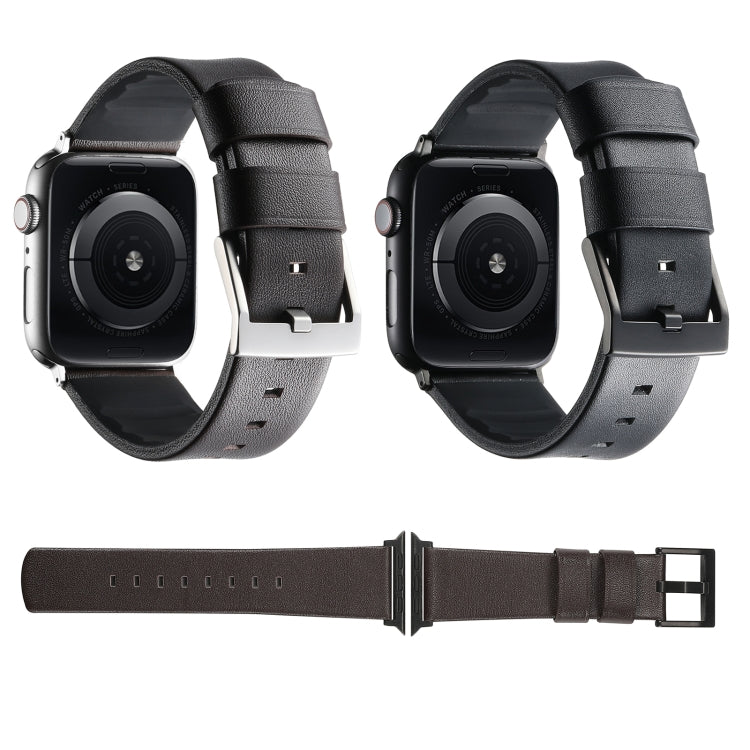 For Apple Watch SE 44mm Genuine Leather Hybrid Silicone Watch Band(Black Black Buckle) - Watch Bands by PMC TechLife | Online Shopping South Africa | PMC TechLife | Buy Now Pay Later Mobicred