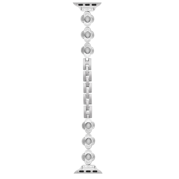 For Apple Watch SE 2023 44mm Four Leaf Clover Quick-Release Metal Chain Watch Band(Silver) - free shipping - PMC TechLife - Order now!