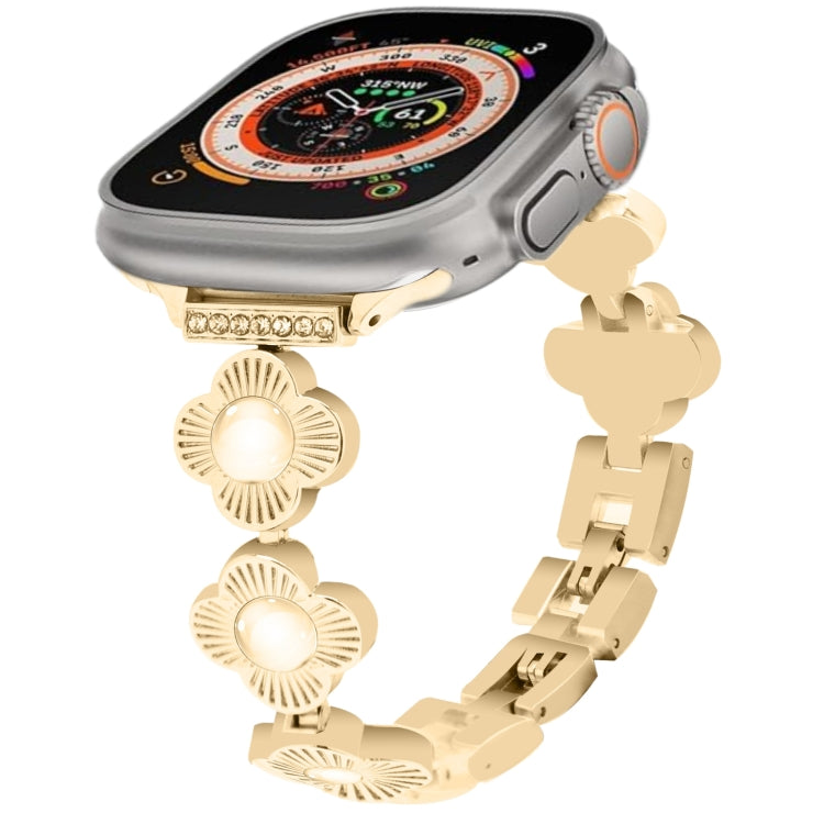 For Apple Watch Ultra 49mm Four Leaf Clover Quick-Release Metal Chain Watch Band(Gold) - free shipping - PMC TechLife - Order now!