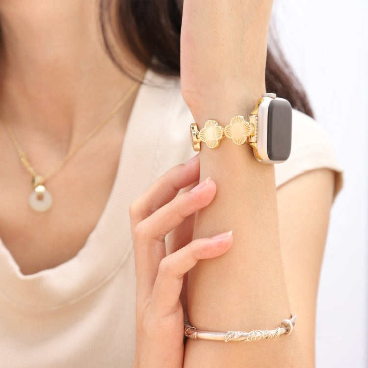 For Apple Watch Ultra 49mm Four Leaf Clover Quick-Release Metal Chain Watch Band(Gold) - free shipping - PMC TechLife - Order now!