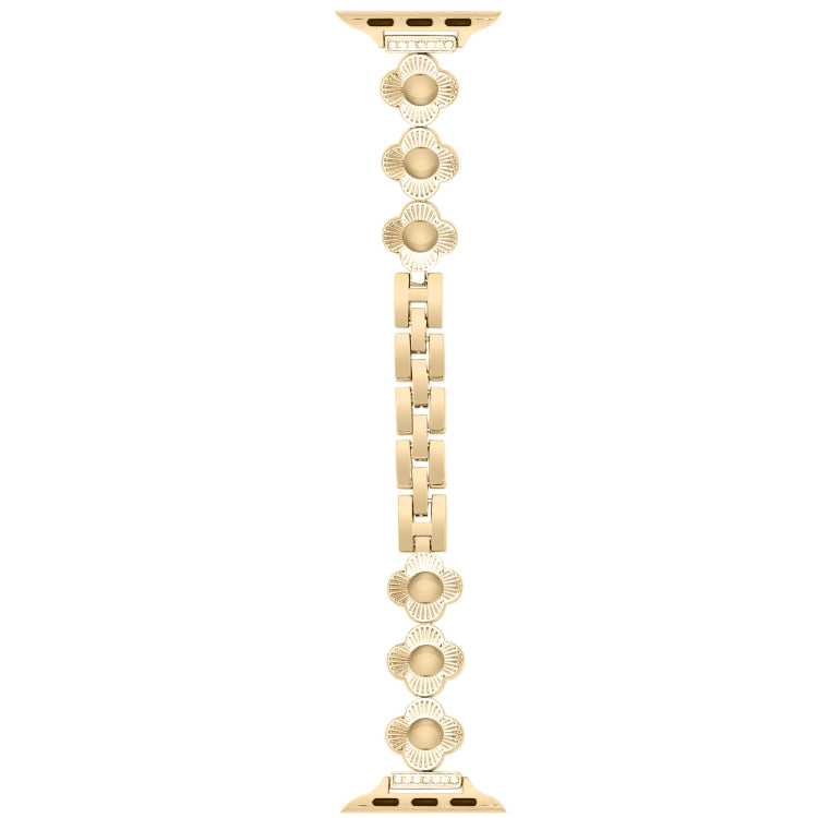 For Apple Watch Series 7 41mm Four Leaf Clover Quick-Release Metal Chain Watch Band(Gold) - free shipping - PMC TechLife - Order now!