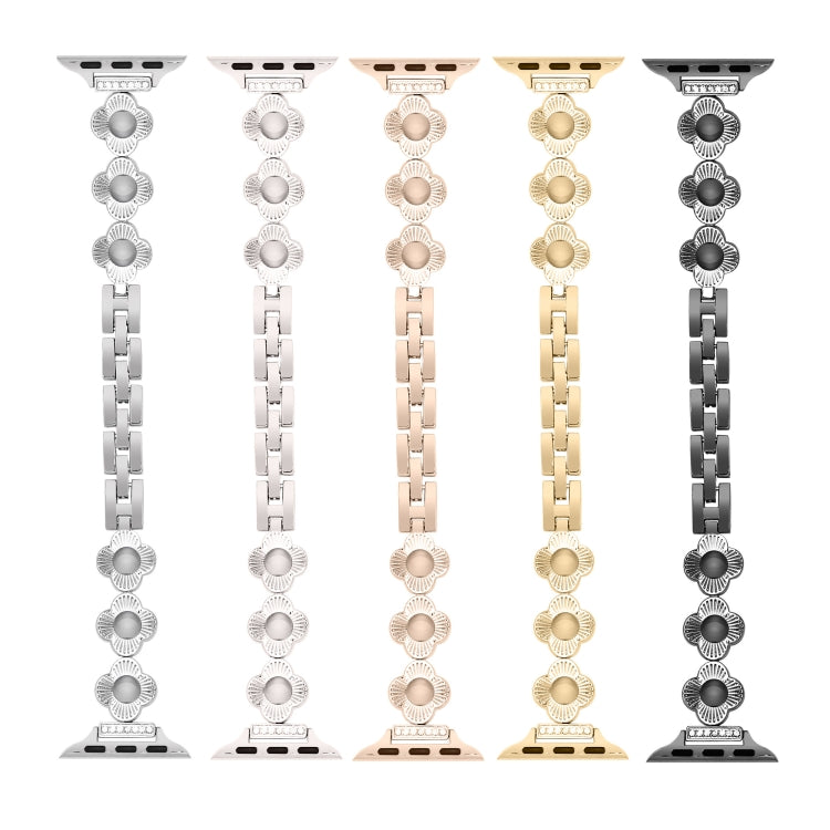 For Apple Watch SE 2023 44mm Four Leaf Clover Quick-Release Metal Chain Watch Band(Silver) - free shipping - PMC TechLife - Order now!