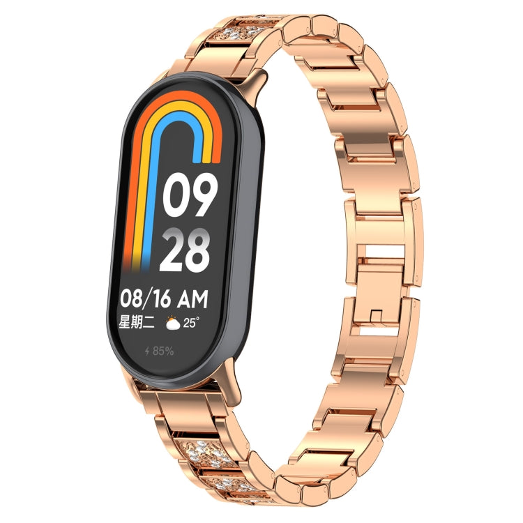 For Xiaomi Smart Band 9 / 9 NFC Diamond Three Beads Stainless Steel Metal Watch Band(Rose Gold) - free shipping - PMC TechLife - Order now!