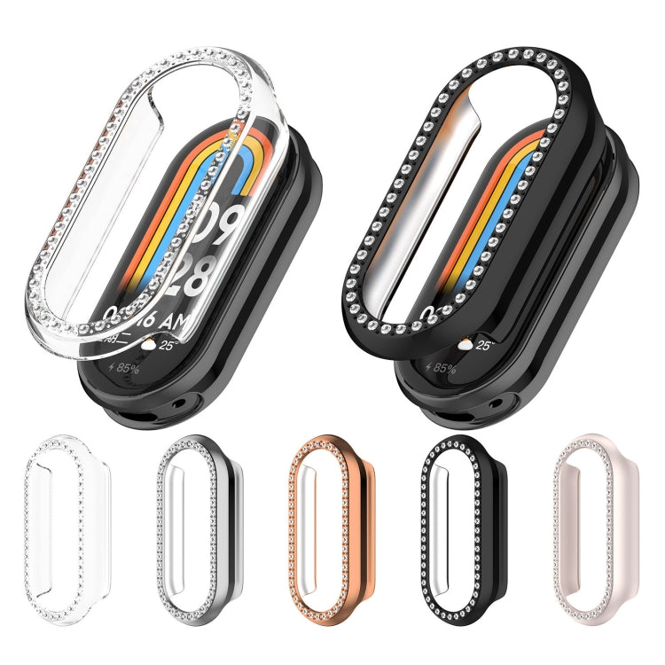 For Xiaomi Smart Band 9 NFC Diamond Half Coverage Hollow PC Watch Protective Case(Rose Gold) - Watch Cases by PMC TechLife | Online Shopping South Africa | PMC TechLife | Buy Now Pay Later Mobicred