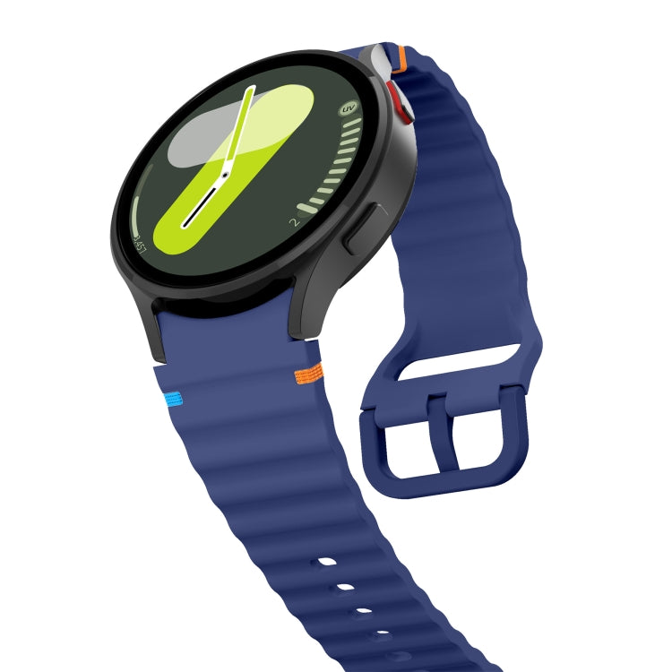For Samsung Galaxy Watch 4 Classic 42 / 46mm Wave Pattern Stitched Silicone Watch Band(Dark Blue) - free shipping - PMC TechLife - Order now!