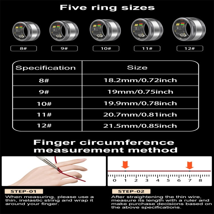 R18 SIZE 8 Smart Ring, Support Heart Rate / Blood Oxygen / Sleep / Multiple Sports Modes(Black) - Smart Rings / Smart Telephones by PMC TechLife | Online Shopping South Africa | PMC TechLife | Buy Now Pay Later Mobicred