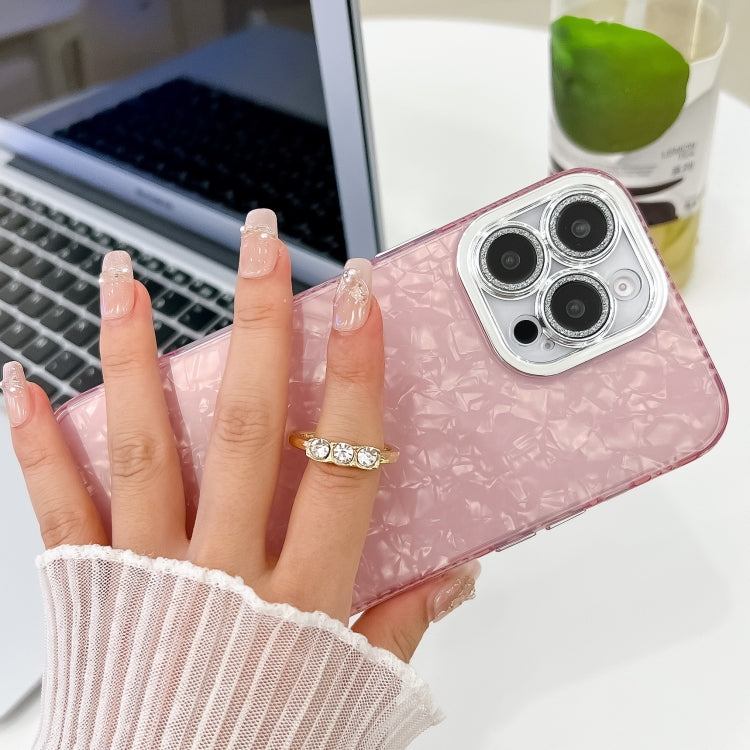 For iPhone 16 Pro Max Plating Glitter Texture Ring Holder TPU Phone Case with Lens Film(White Feather Yarn) - More iPhone Cases by PMC TechLife | Online Shopping South Africa | PMC TechLife | Buy Now Pay Later Mobicred