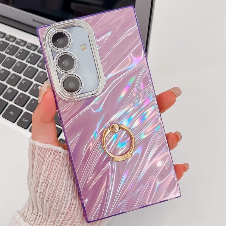 For Samsung Galaxy S25+ 5G Plating Glitter Texture Ring Holder TPU Phone Case with Lens Film(Purple Water Ripples) - free shipping - PMC Jewellery - Order now!