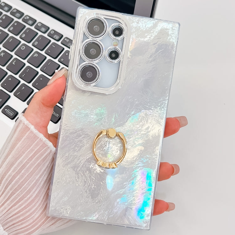 For Samsung Galaxy S25 Ultra 5G Plating Glitter Texture Ring Holder TPU Phone Case with Lens Film(White Tinfoil Texture) - Galaxy S25 Ultra 5G Cases by PMC Jewellery | Online Shopping South Africa | PMC Jewellery | Buy Now Pay Later Mobicred
