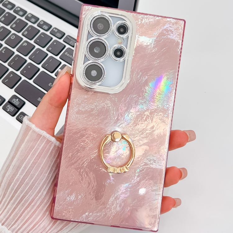 For Samsung Galaxy S25 Ultra 5G Plating Glitter Texture Ring Holder TPU Phone Case with Lens Film(Pink Tinfoil Texture) - Galaxy S25 Ultra 5G Cases by PMC Jewellery | Online Shopping South Africa | PMC Jewellery | Buy Now Pay Later Mobicred