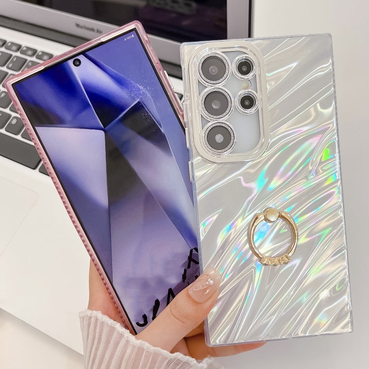 For Samsung Galaxy S25+ 5G Plating Glitter Texture Ring Holder TPU Phone Case with Lens Film(Purple Water Ripples) - free shipping - PMC Jewellery - Order now!