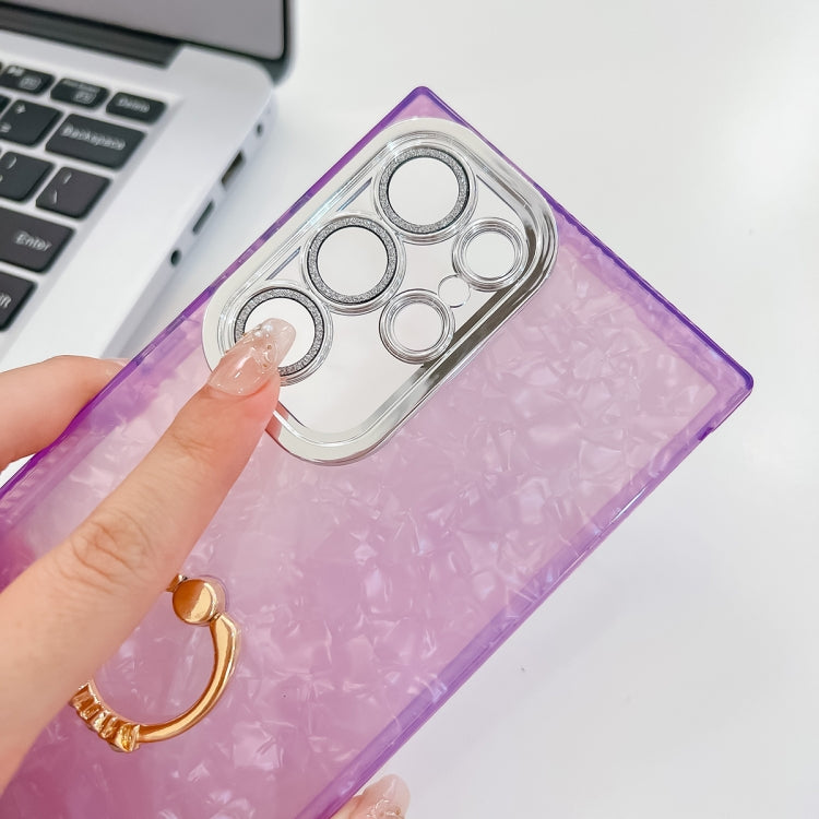 For Samsung Galaxy S25 Ultra 5G Plating Glitter Texture Ring Holder TPU Phone Case with Lens Film(Purple Wrinkles) - free shipping - PMC Jewellery - Order now!